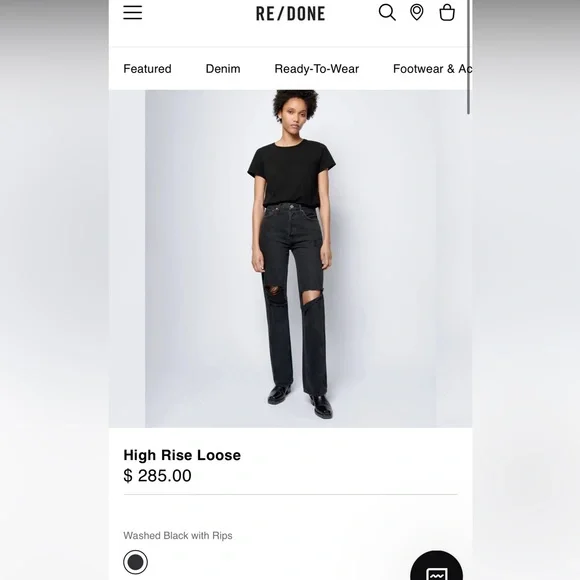 RE/DONE**Washed Black 90’s High Rise Loose Jeans**Size 28 $285 BNWT - Picture 6 of 8